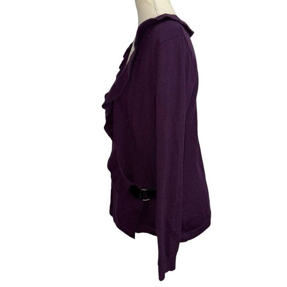 Fenn Wright Manson 100% Italian Merino Wool Solid Purple front tie Blouse size L - Picture 6 of 9